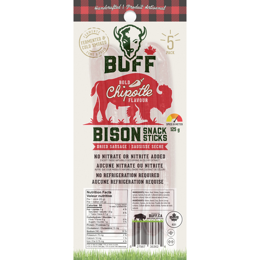 Bold Chipotle 5-Pack - Healthy Bison Meat Snack Sticks - BUFF