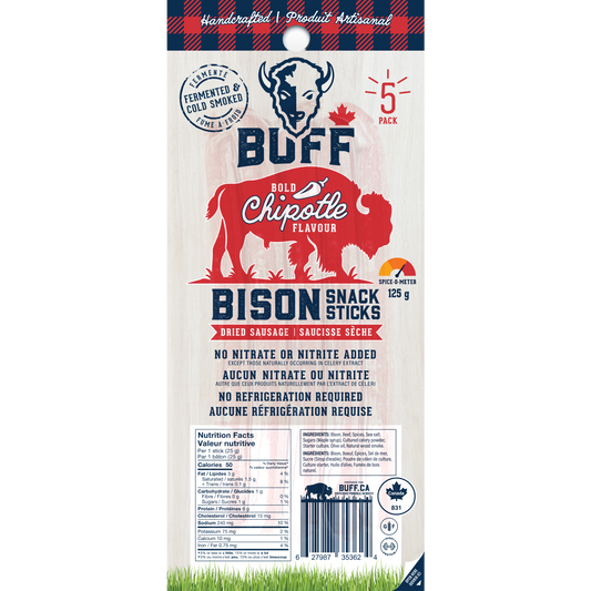 Bold Chipotle 5-Pack - Healthy Bison Meat Snack Sticks - BUFF