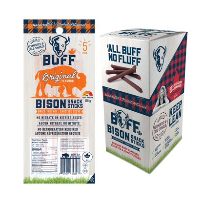 Original Flavor 5-Pack - NEW BOX SIZE - Healthy Bison Meat Snack Sticks - BUFF