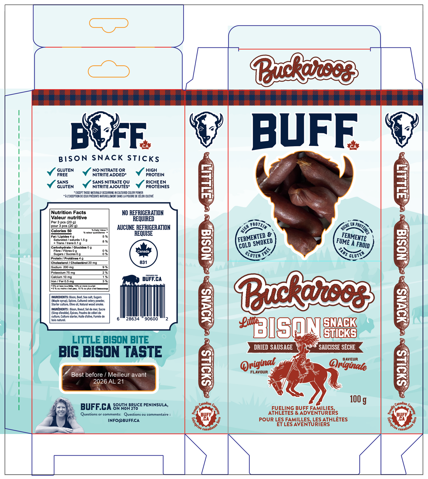 BUCKAROO'S - Healthy Bison Meat Snack Sticks - BUFF